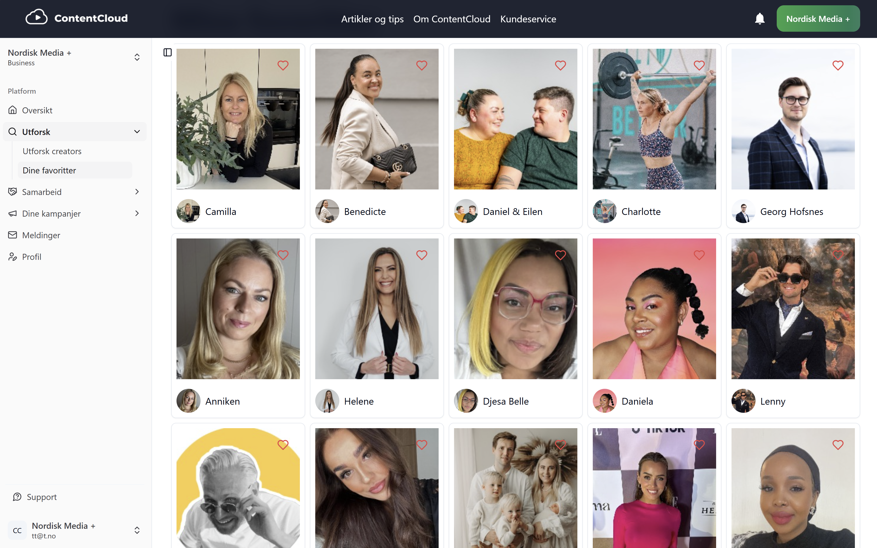 ContentCloud interface showing creator profiles and platform navigation